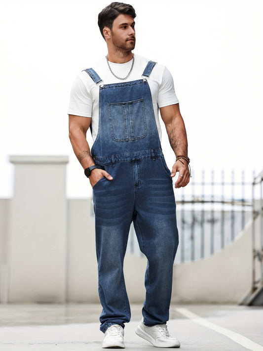 Denim Overalls, Casual Loose Fit Bib Jeans Pants With Large Pockets, Durable Workwear, Adjustable Straps, Comfortable All-Day Wear