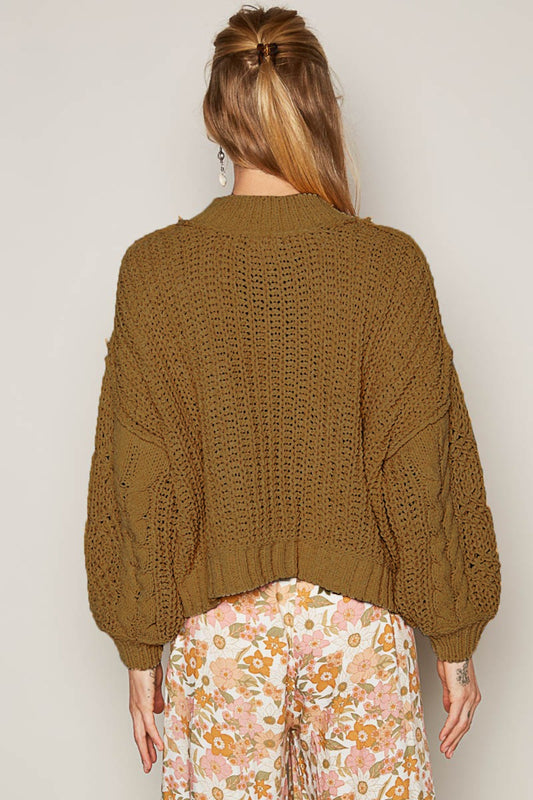 Mock Neck Cable Knit Sweater