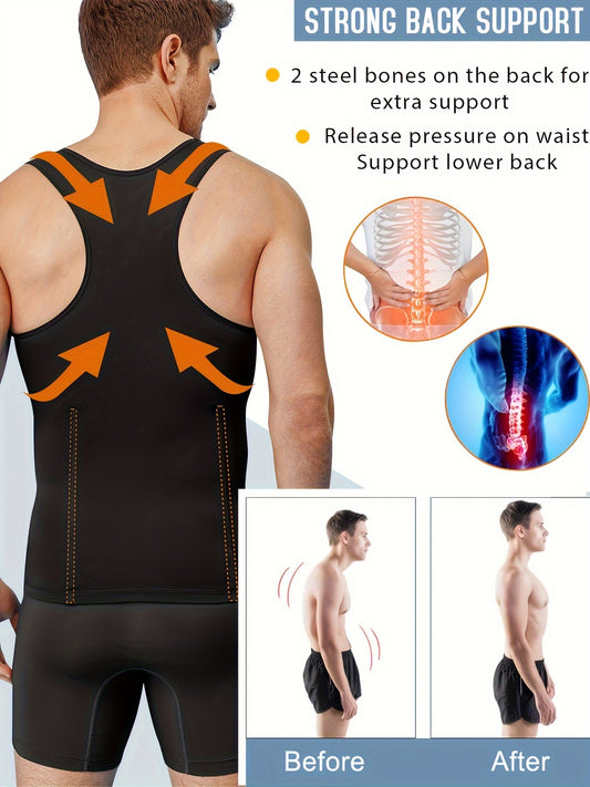 Slimming Body Shaper Vest - Streamlined Compression Support-Tummy & Chest Sculpting-2 in 1 Zipper Tank Top