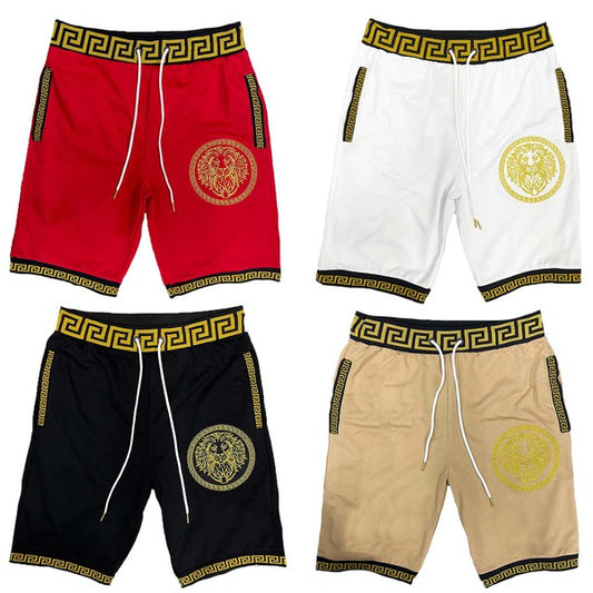 Men Lion Head Black and Gold Detail Shorts