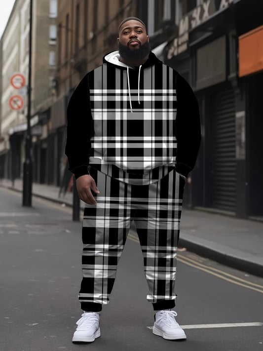 Men's Casual Outfit Set, Polyester Blend, Digital Print, Machine Washable, Hooded Top With Stretchy Fabric, Regular Fit, Knitted Construction