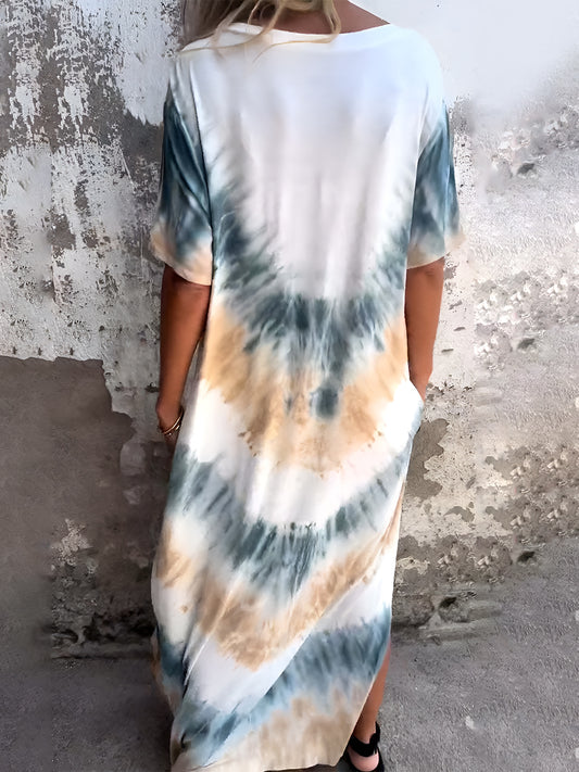 Vestido de manga corta con efecto tie-dye y bolsillos