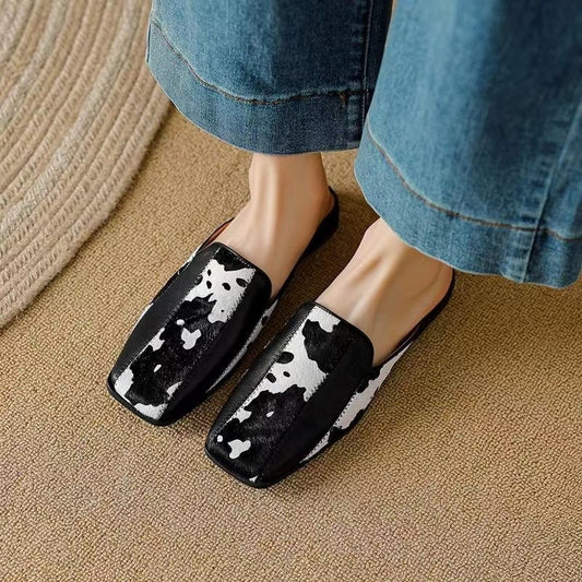 Outwear Baotou Square Headed Thick Heel Half Slippers/Muller Shoes