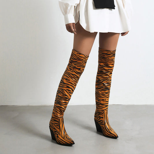 Tiger Pattern Over The Knee Thigh High Boots