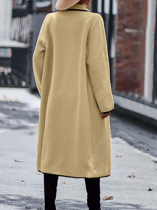 Trim Long Sleeve Coat with Pockets