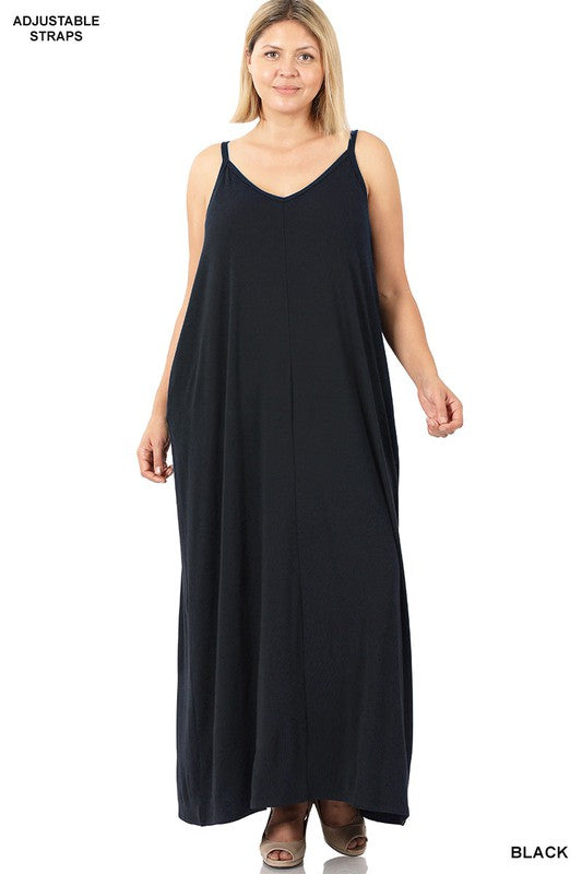 V-Neck Cami Maxi Dress with Side Pockets