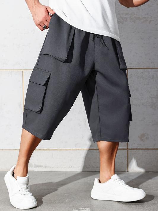 Casual Cargo Capri Pants-Relaxed Fit-Knee-Length with Multiple Pockets and Drawstring Waist