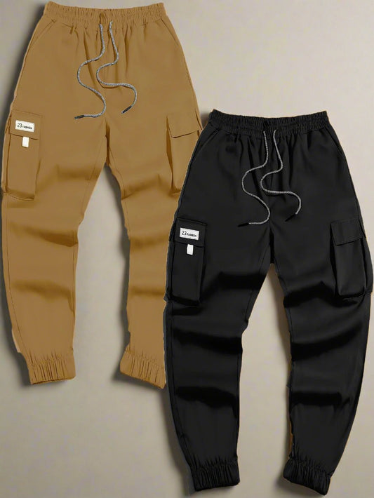Pantalones cargo casuales de dos piezas en color liso