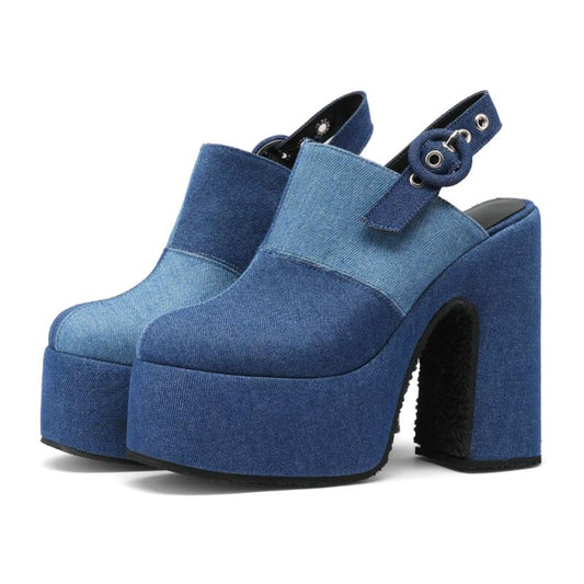 Platform Denim Mueller Pumps