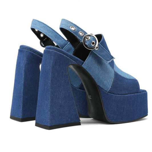 Open Toe Denim Platform Sandal