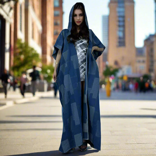 Gorgeous Hooded Denim Jacquard Sleeveless Kimono