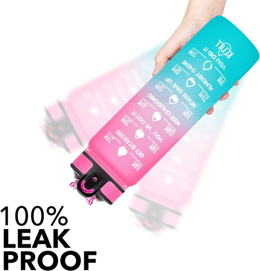 Hyeta 32oz Motivational Water Bottle: Leakproof, BPA-Free with Time Marker Straw