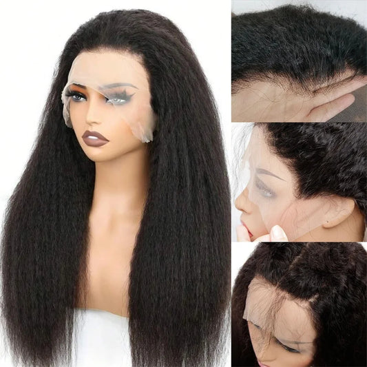 Kinky Straight 250%Density 13x4 Transparent Lace Frontal Pre Plucked Wig