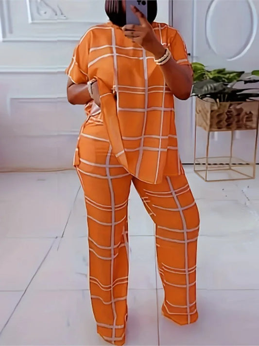 2 Piece Women Sets 2024 New Arrival Spring Summer Matching Sets Stripe Print Two Pieces Sets Top Pants Suits Outfits Clothing