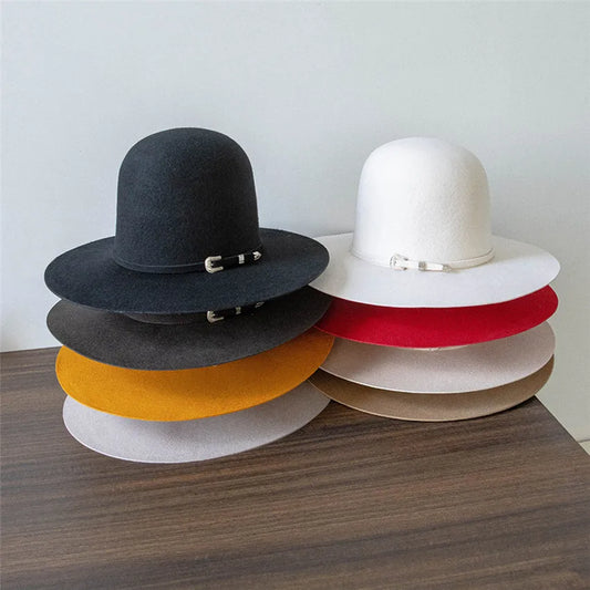 Chic Fedoras Winter Wool Fashion High Crown with Belt