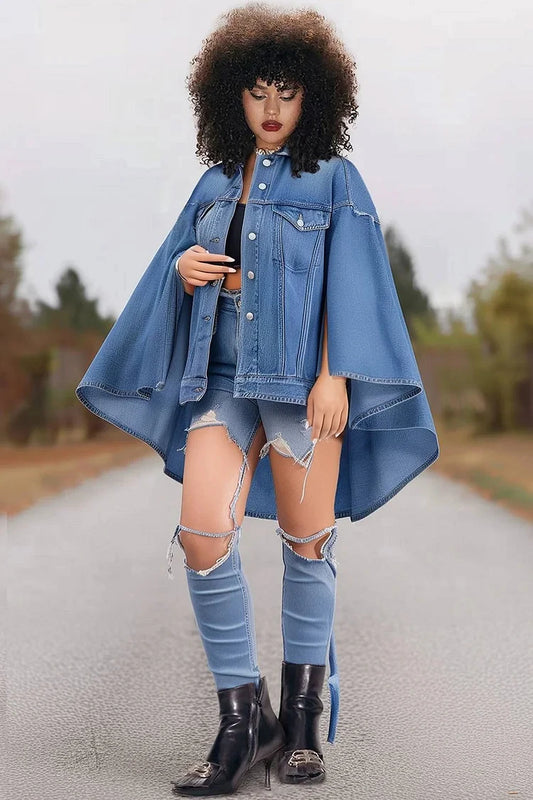 Light Blue Cape Denim Jacket/Split Sleeve