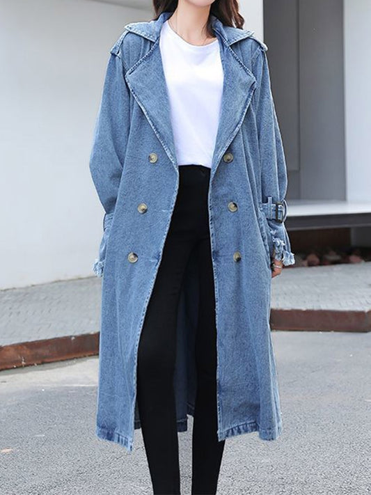 Double Breasted Denim Trench Coat Double Breasted Long Jean Jacket