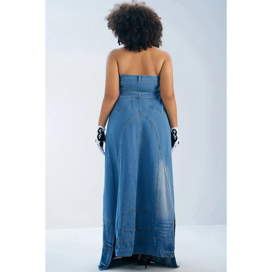Off The Shoulders Long Denim Dress