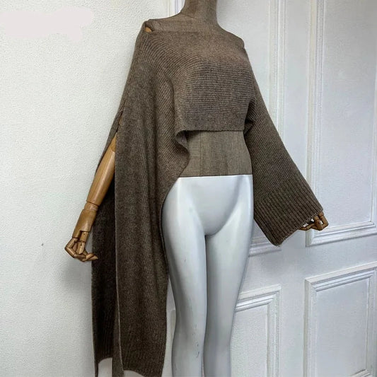 Pullover Sweater Cape With A Irregular Sleeve