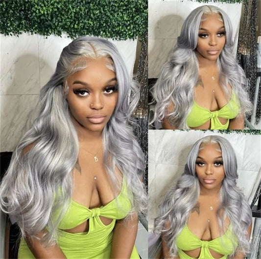 30 Inch Grey Human Hair/13x4 Transparent Lace Wig