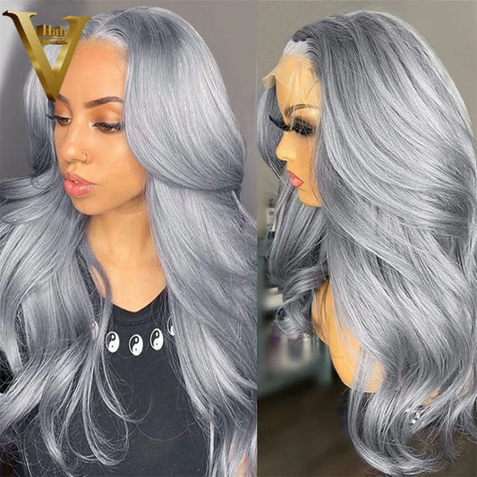 30 Inch Grey Human Hair/13x4 Transparent Lace Wig