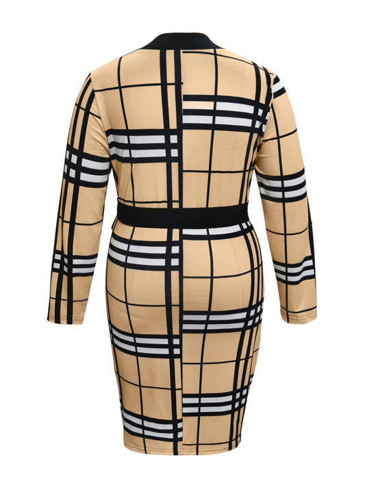 Plaid V-Neck Long Sleeve Wrap Dress