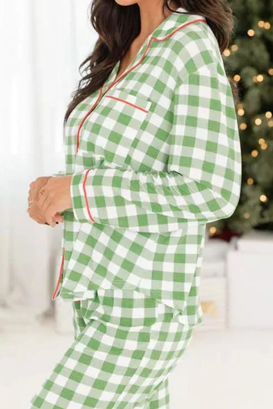 Piping Plaid Top and Pants Lounge Set