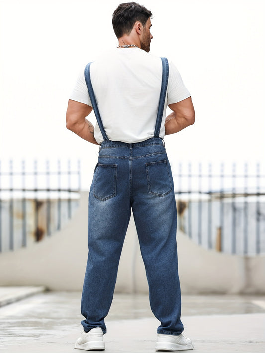 Denim Overalls, Casual Loose Fit Bib Jeans Pants With Large Pockets, Durable Workwear, Adjustable Straps, Comfortable All-Day Wear