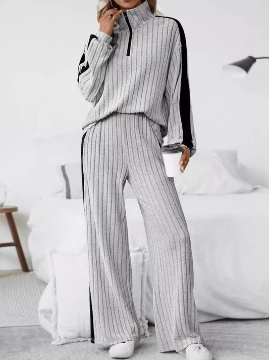 Half Zip Long Sleeve Top and Pants Set