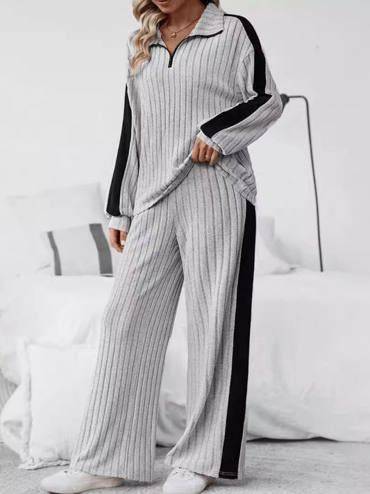 Half Zip Long Sleeve Top and Pants Set