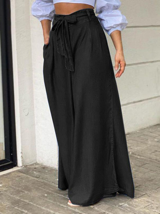 Elegant Strappy High Waisted Denim Maxi Skirt